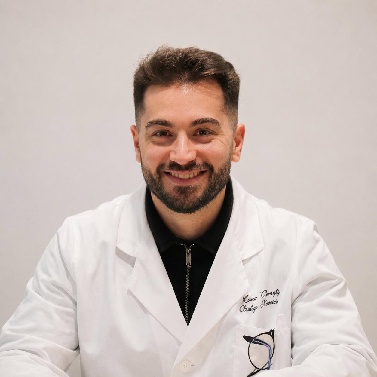 Il dott. Cosimo Buonofiglio in camice, in studio